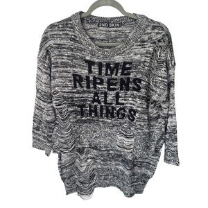 Asymmetrical Gray Distressed Sweater